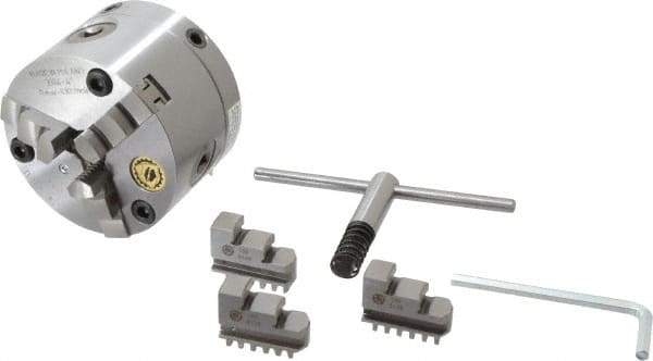 Bison - 3 Jaws, 4" Diam, Self Centering Manual Lathe Chuck - Adjustable, 0.787" Through Hole Diam, Forged Steel - Eagle Tool & Supply