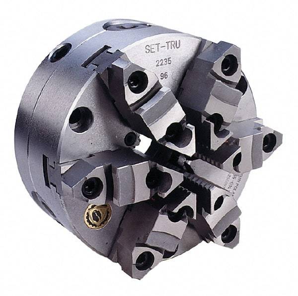 Bison - 6 Jaws, 6" Diam, Self Centering Manual Lathe Chuck - Front Mount, Adjustable, Reversible, 2,500 Max RPM, 1.654" Through Hole Diam, Forged Steel - Eagle Tool & Supply