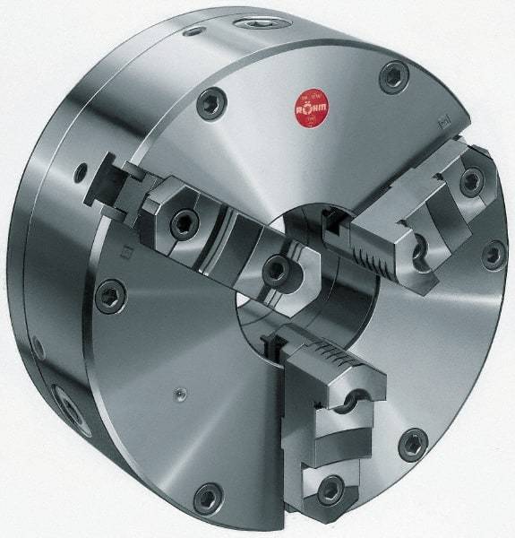 Rohm - 3 Jaws, 6" Diam, Self Centering Manual Lathe Chuck - Plain Back Mount Spindle, Adjustable, Reversible, 1.65" Through Hole Diam, Forged Steel - Eagle Tool & Supply