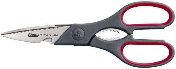 Clauss - 3" LOC, 8-1/4" OAL Titanium Standard Shears - Ambidextrous, 1 Blade Serrated, Plastic Straight Handle, For General Purpose Use - Eagle Tool & Supply