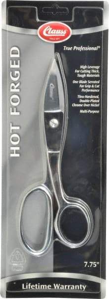 Clauss - 2" LOC, 7-3/4" OAL Chrome Plated Standard Shears - Right Hand, 1 Blade Serrated, Chrome Plated Straight Handle, For Crafts - Eagle Tool & Supply