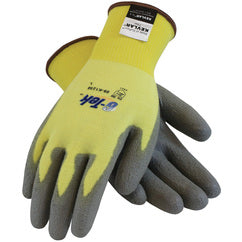 09-K1250/XXL Gloves w/Kevlar Brand - G-Tek KEV - Yellow 15G Kevlar/Lycra Seamless Knit - Gray PU Grip A2 - Eagle Tool & Supply