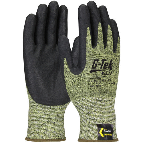 09-K1600/XL Gloves w/Kevlar Brand - G-Tek KEV - Kevlar Engineered Yarn - Yel/Blk 13 Gauge - Nitrile Foam - A7 - Exact Industrial Supply