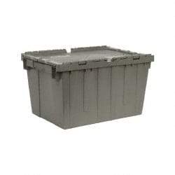 Quantum Storage - 1.67 Cu Ft, 60 Lb Load Capacity Gray Polyethylene Attached-Lid Container - Stacking, Nesting, 21.8" Long x 15" Wide x 12.8" High, Lid Included - Eagle Tool & Supply