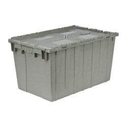 Quantum Storage - 2.2 Cu Ft, 90 Lb Load Capacity Gray Polyethylene Attached-Lid Container - Stacking, Nesting, 25.4" Long x 16.3" Wide x 14.1" High, Lid Included - Eagle Tool & Supply