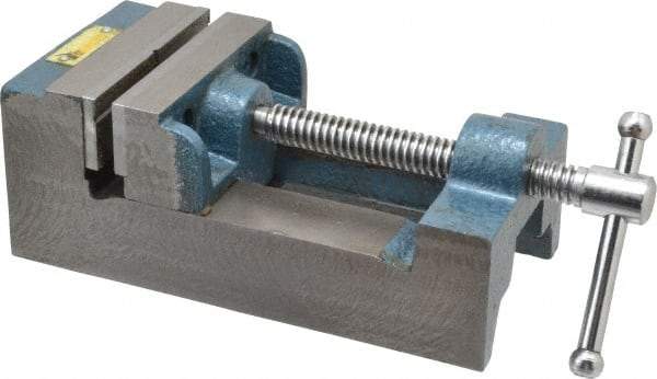 Interstate - 3-5/16" Jaw Opening Capacity x 1-7/64" Throat Depth, Horizontal Drill Press Vise - 3-1/2" Wide x 1.1" High Jaw, Stationary Base, Standard Speed, 8-1/2" OAL x 2-3/4" Overall Height, Cast Iron - Eagle Tool & Supply