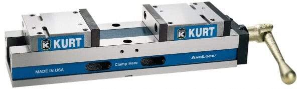 Kurt - 6" Jaw Width, 8" Max Jaw Opening, Manual Precision Self Centering Vise - 80,000 Max Operating psi, Ductile Iron, 23-1/2" OAL x 4.86" OAH - Eagle Tool & Supply
