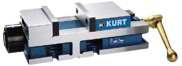 Kurt - 6" Jaw Width, 6" Jaw Opening Capacity, Horizontal Stationary Machine Vise - Hydraulic Operation, 12,600 Lb Capacity, 1 Station, 17" Long x 4.6720" High x 1-31/64" Deep, 1.735" Jaw Height, 3,200 psi Max Clamp Force - Eagle Tool & Supply