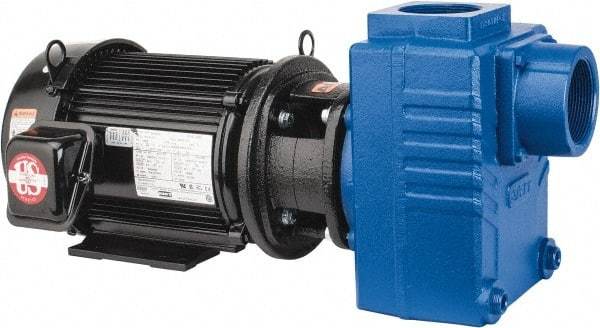 American Machine & Tool - 230/460 Volt, 3 Phase, 5 HP, Self Priming Centrifugal Pump - 3 Inch Inlet, 90 Head Pressure, Cast Iron Housing, Bronze Impeller - Eagle Tool & Supply