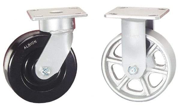 Albion - 5" Diam x 2" Wide x 6-1/2" OAH Top Plate Mount Rigid Caster - Phenolic, 1,000 Lb Capacity, Roller Bearing, 4 x 4-1/2" Plate - Eagle Tool & Supply