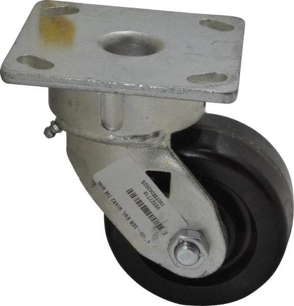 Albion - 4" Diam x 2" Wide x 5-5/8" OAH Top Plate Mount Swivel Caster - Phenolic, 800 Lb Capacity, Roller Bearing, 4 x 4-1/2" Plate - Eagle Tool & Supply