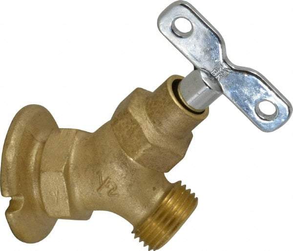 B&K Mueller - 1/2" Pipe, Brass Coated Brass Sillcock with Lockshield - Loosekey Handle, FNPT x GHT End Connections, 150 psi WOG Rating - Eagle Tool & Supply