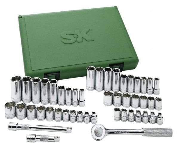SK - 47 Piece 3/8" Drive Deep Well Socket Set - 6 Points, 1/4" to 7/8" (6mm to 19mm) Range, Inch/Metric Measurement Standard - Eagle Tool & Supply