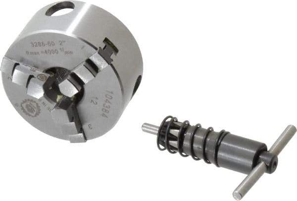 Bison - 3 Jaws, 2" Diam, Self Centering Manual Lathe Chuck - M14x1 Mount Spindle, Reversible, 4,000 Max RPM, 0.56" Through Hole Diam, Forged Steel - Eagle Tool & Supply