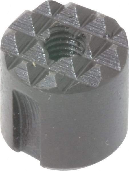 Fairlane - 10-32 Thread, 1/2" Diam, 1/2" High, Threaded, Fine Tooth Grade Diamond Serration Tooth Pattern, High Speed Steel, Round Positioning Gripper - 0.13" Flat Width, Black Oxide Coated - Eagle Tool & Supply