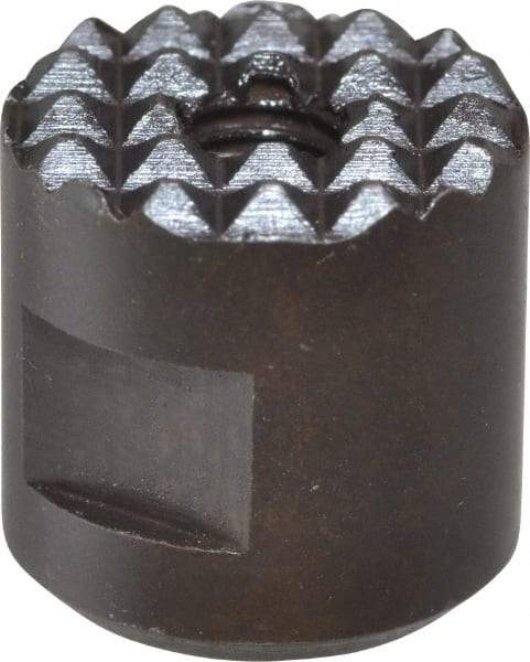 Fairlane - 10-32 Thread, 1/2" Diam, 1/2" High, Threaded, Extra Fine Tooth Grade Diamond Serration Tooth Pattern, High Speed Steel, Round Positioning Gripper - 3/16" Flat Width, Black Oxide Coated - Eagle Tool & Supply