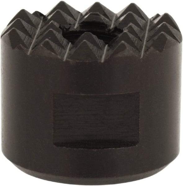 Fairlane - 1/4-28 Thread, 5/8" Diam, 1/2" High, Threaded, Fine Tooth Grade Diamond Serration Tooth Pattern, High Speed Steel, Round Positioning Gripper - 3/16" Flat Width, Black Oxide Coated - Eagle Tool & Supply