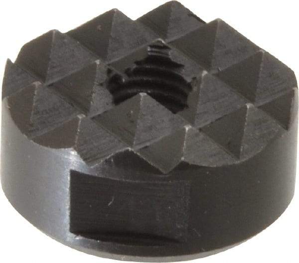 Fairlane - 1/4-28 Thread, 3/4" Diam, 3/8" High, Threaded, Coarse Tooth Grade Diamond Serration Tooth Pattern, High Speed Steel, Round Positioning Gripper - 3/16" Flat Width, Black Oxide Coated - Eagle Tool & Supply