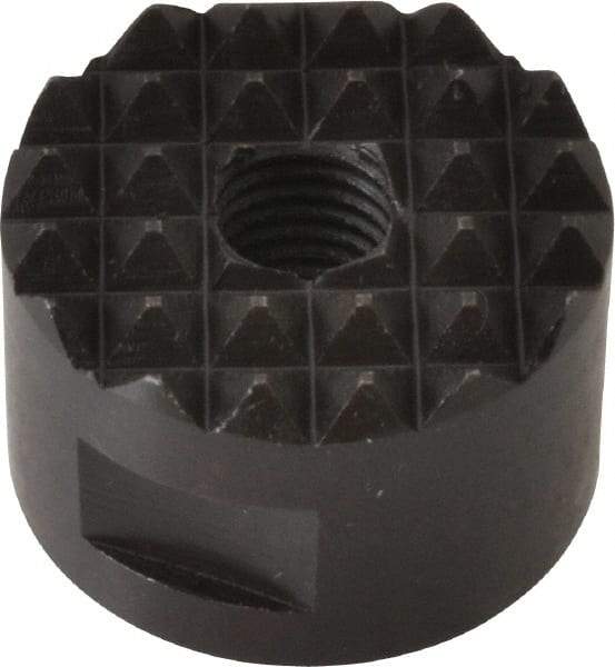 Fairlane - 1/4-28 Thread, 3/4" Diam, 1/2" High, Threaded, Fine Tooth Grade Diamond Serration Tooth Pattern, High Speed Steel, Round Positioning Gripper - 3/16" Flat Width, Black Oxide Coated - Eagle Tool & Supply