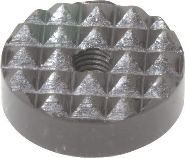 Fairlane - 1/4-28 Thread, 1" Diam, 3/8" High, Threaded, Coarse Tooth Grade Diamond Serration Tooth Pattern, High Speed Steel, Round Positioning Gripper - 3/16" Flat Width, Black Oxide Coated - Eagle Tool & Supply