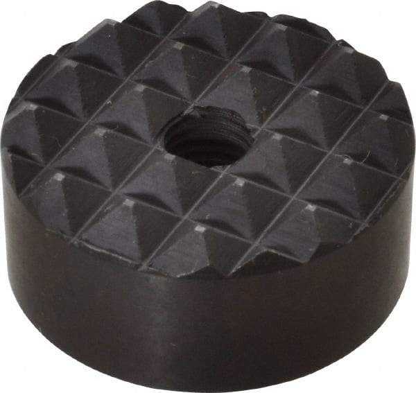 Fairlane - 1/4-28 Thread, 1" Diam, 1/2" High, Threaded, Coarse Tooth Grade Diamond Serration Tooth Pattern, High Speed Steel, Round Positioning Gripper - 3/16" Flat Width, Black Oxide Coated - Eagle Tool & Supply