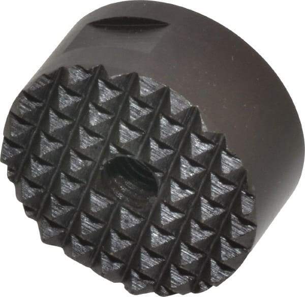 Fairlane - 1/4-28 Thread, 1" Diam, 1/2" High, Threaded, Fine Tooth Grade Diamond Serration Tooth Pattern, High Speed Steel, Round Positioning Gripper - 3/16" Flat Width, Black Oxide Coated - Eagle Tool & Supply