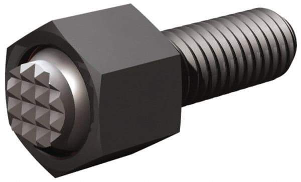 Fairlane - 1/4-20, 1" Thread Length, 1/4" Ball Diam, Serrated Ball Pad Surface, Alloy Steel, Black Oxide, Hex Head, Swivel Action Gripper Assemblies - 3/8" Head Height, 7/16" Hex, 1/4" Contact Diam, High Speed Steel Ball - Eagle Tool & Supply
