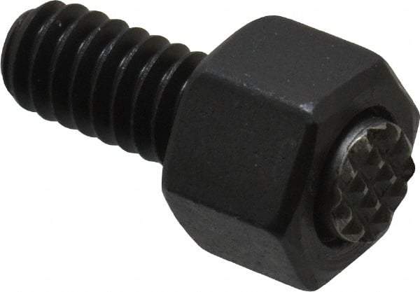 Fairlane - 1/4-20, 1/2" Thread Length, 1/4" Ball Diam, Serrated Ball Pad Surface, Alloy Steel, Black Oxide, Hex Head, Swivel Action Gripper Assemblies - 3/8" Head Height, 7/16" Hex, 1/4" Contact Diam, High Speed Steel Ball - Eagle Tool & Supply