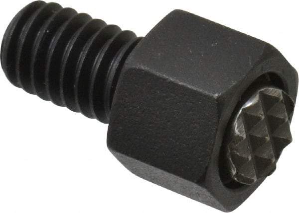 Fairlane - 5/16-18, 1/2" Thread Length, 5/16" Ball Diam, Serrated Ball Pad Surface, Alloy Steel, Black Oxide, Hex Head, Swivel Action Gripper Assemblies - 7/16" Head Height, 1/2" Hex, 5/16" Contact Diam, High Speed Steel Ball - Eagle Tool & Supply
