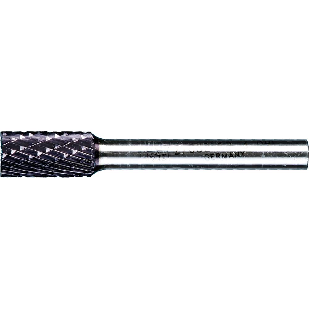 PFERD - SB-3, 3/8" Cut Diam, 1/4" Shank Diam, Carbide Double Cut Cylinder with End Cut Burr - Exact Industrial Supply