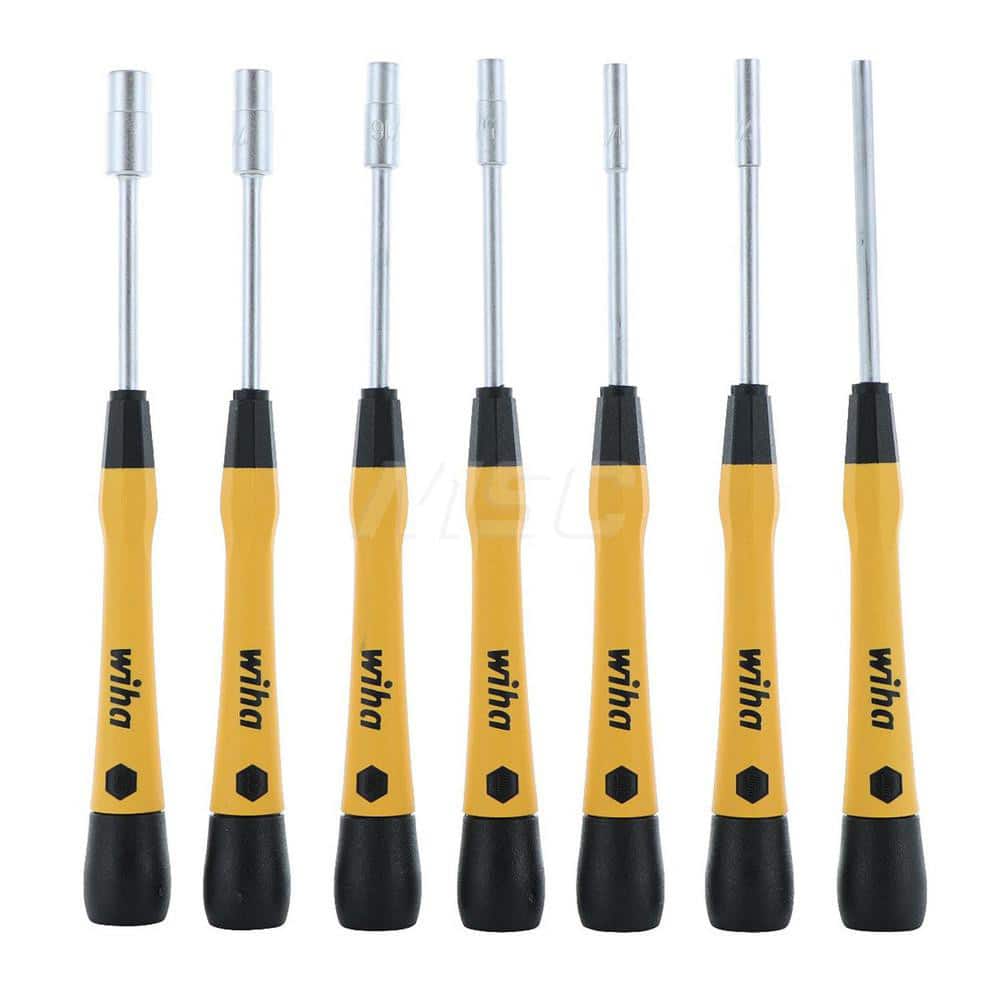 Nutdriver Sets; Tool Type: ESD Precision; System of Measurement: Inch; Size Range (mm): 3/32 - 1/4; Number of Pieces: 8.000; Handle Type: ESD Safe; Overall Length (Inch): 5-1/2; Contents: ™3/32 in, 7/64 in, 1/8 in, 9/64 in, 5/32 in, 3/16 in, 7/32 in, 1/4
