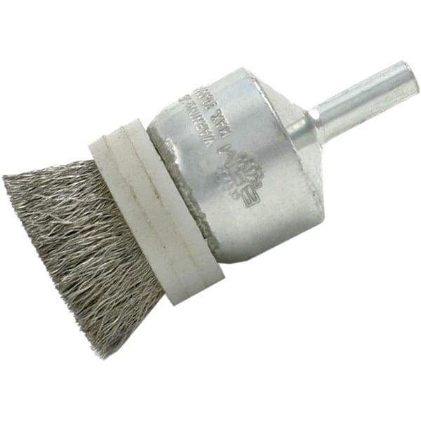 Brush Research Mfg. - 1" Brush Diam, Crimped, End Brush - 1/4" Diam Steel Shank, 20,000 Max RPM - Eagle Tool & Supply