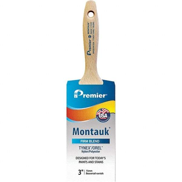Premier Paint Roller - 3" Tapered Nylon/Polyester Varnish Brush - 3-3/16" Bristle Length, 5-1/2" Wood Beavertail Handle - Eagle Tool & Supply