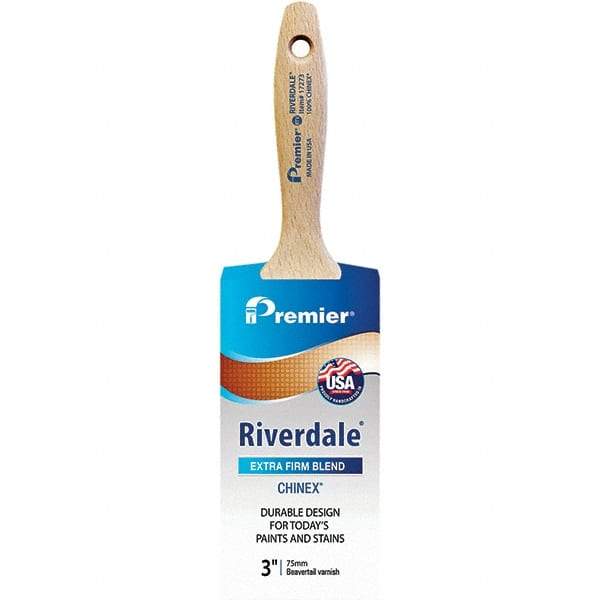 Premier Paint Roller - 3" Tapered Nylon Varnish Brush - 3-3/16" Bristle Length, 6" Wood Beavertail Handle - Eagle Tool & Supply