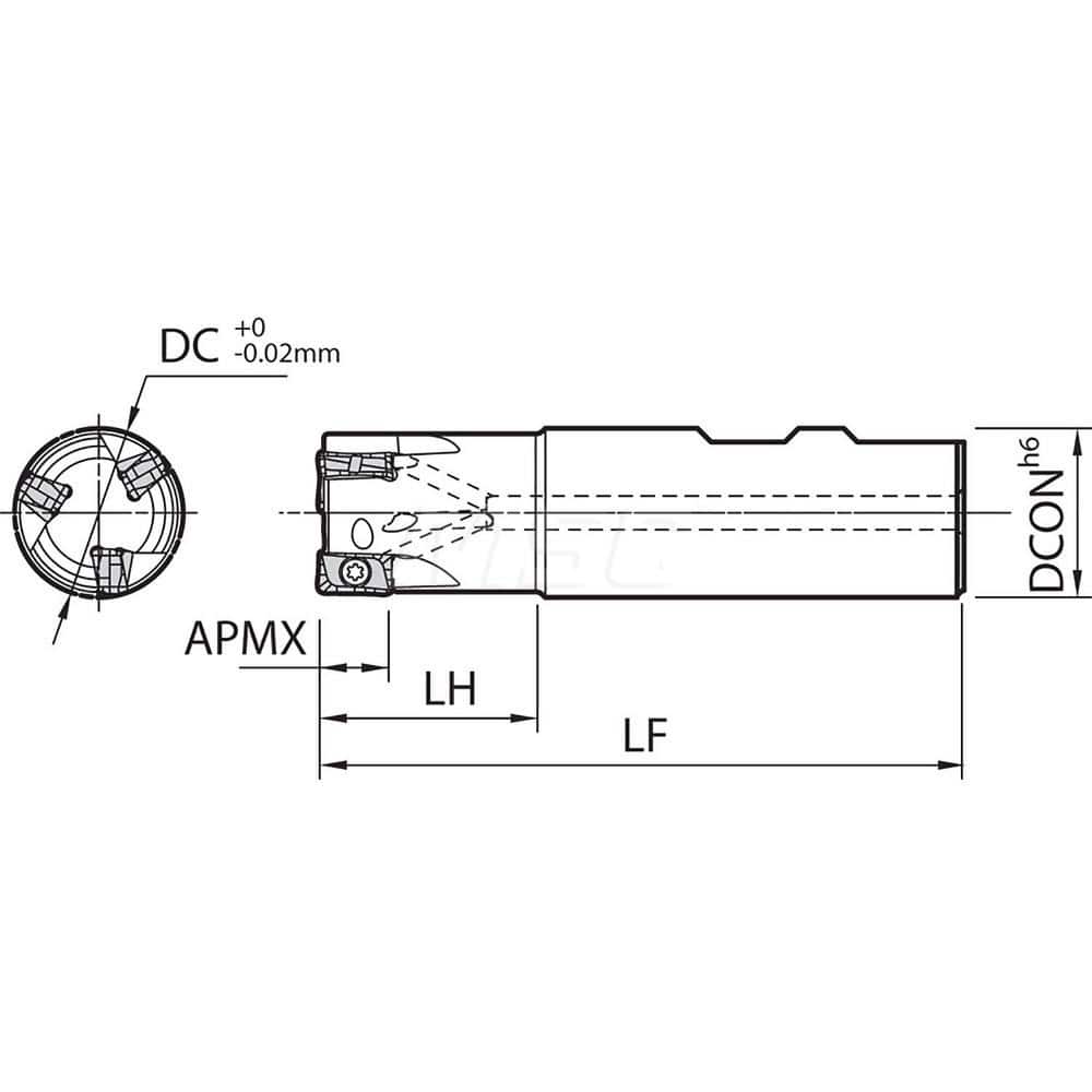 Indexable Square-Shoulder End Mill: MEW25W25103T, 0.9843'' Cut Dia, Weldon Shank Uses 3, Through Coolant, 90.00 mm OAL