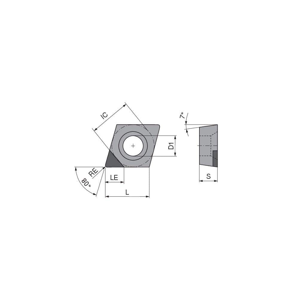 Turning Insert: CCGW2155FNA3Q CTDPS30, Polycrystalline Diamond Uncoated Finish, Neutral, 1/4″ Inscribed Circle, 0.0079″ Corner Radius, 80.0 ° N/A Diamond, Series CCGW