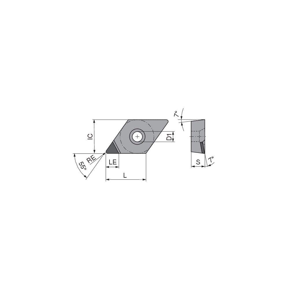 Turning Insert: DCGT21.51FLA3Q CTDPD20, Polycrystalline Diamond Uncoated Finish, Left Hand, 1/4″ Inscribed Circle, 0.0157″ Corner Radius, 55.0 ° N/A Diamond, Series DCGT