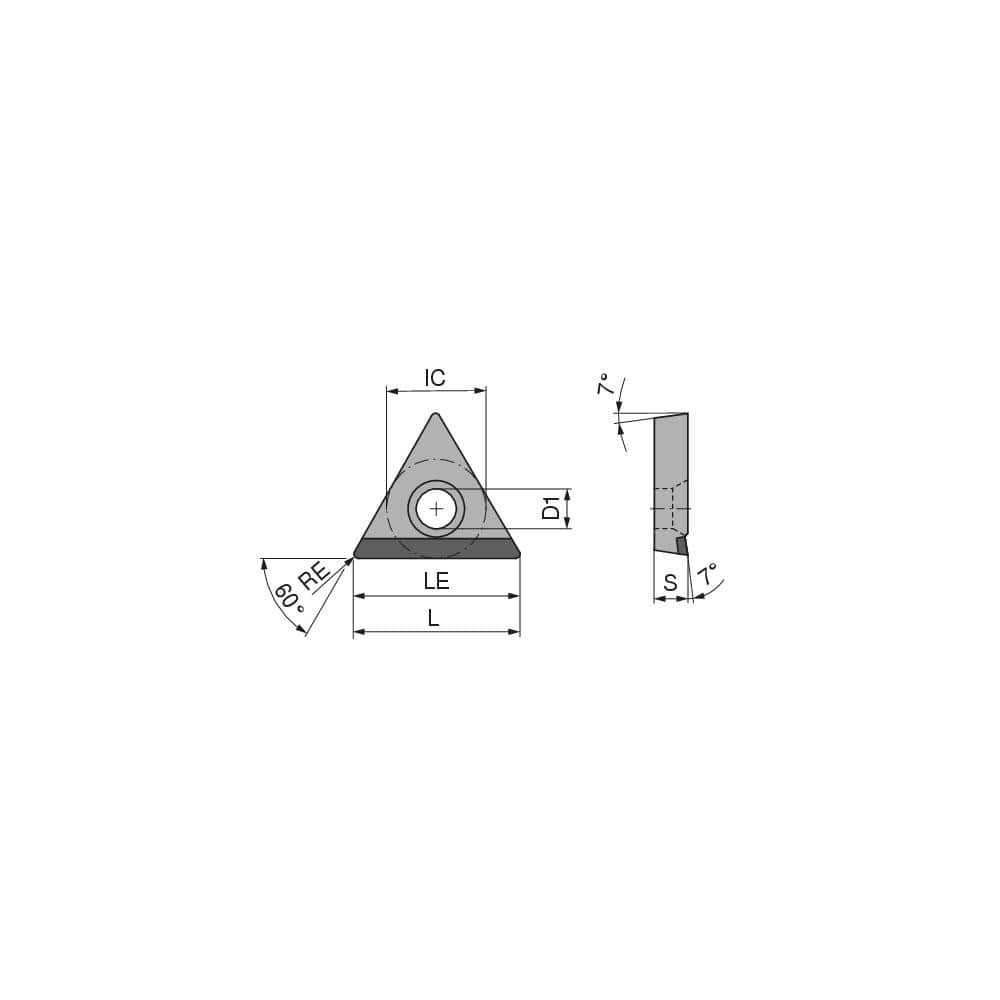 Turning Insert: TCGT2151FNA3CB1, Polycrystalline Diamond Uncoated Finish, Neutral, 1/4″ Inscribed Circle, 0.0157″ Corner Radius, 60.0 ° N/A Triangle, Series TCGT