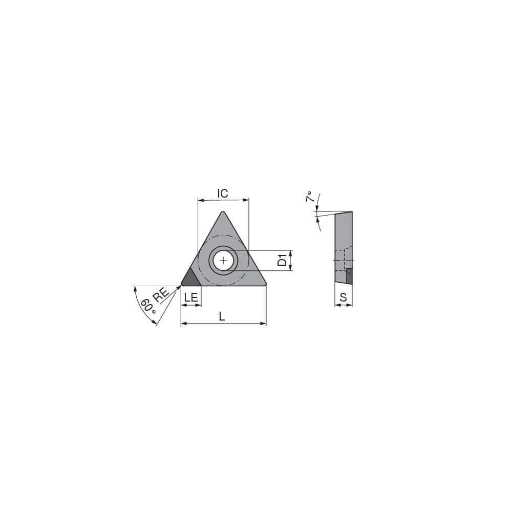 Turning Insert: TCGW21.52FN_A3 CTDPD20, Polycrystalline Diamond Uncoated Finish, Neutral, 1/4″ Inscribed Circle, 0.0315″ Corner Radius, 60.0 ° N/A Triangle, Series TCGW