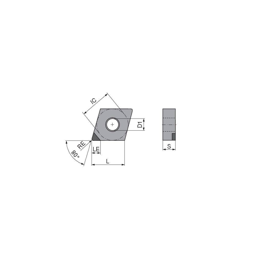 Turning Insert: CNGA433TN012DA3, Polycrystalline Cubic Boron Nitride Uncoated Finish, Neutral, 1/2″ Inscribed Circle, 0.0472″ Corner Radius, 80.0 ° N/A Diamond, Series CNGA
