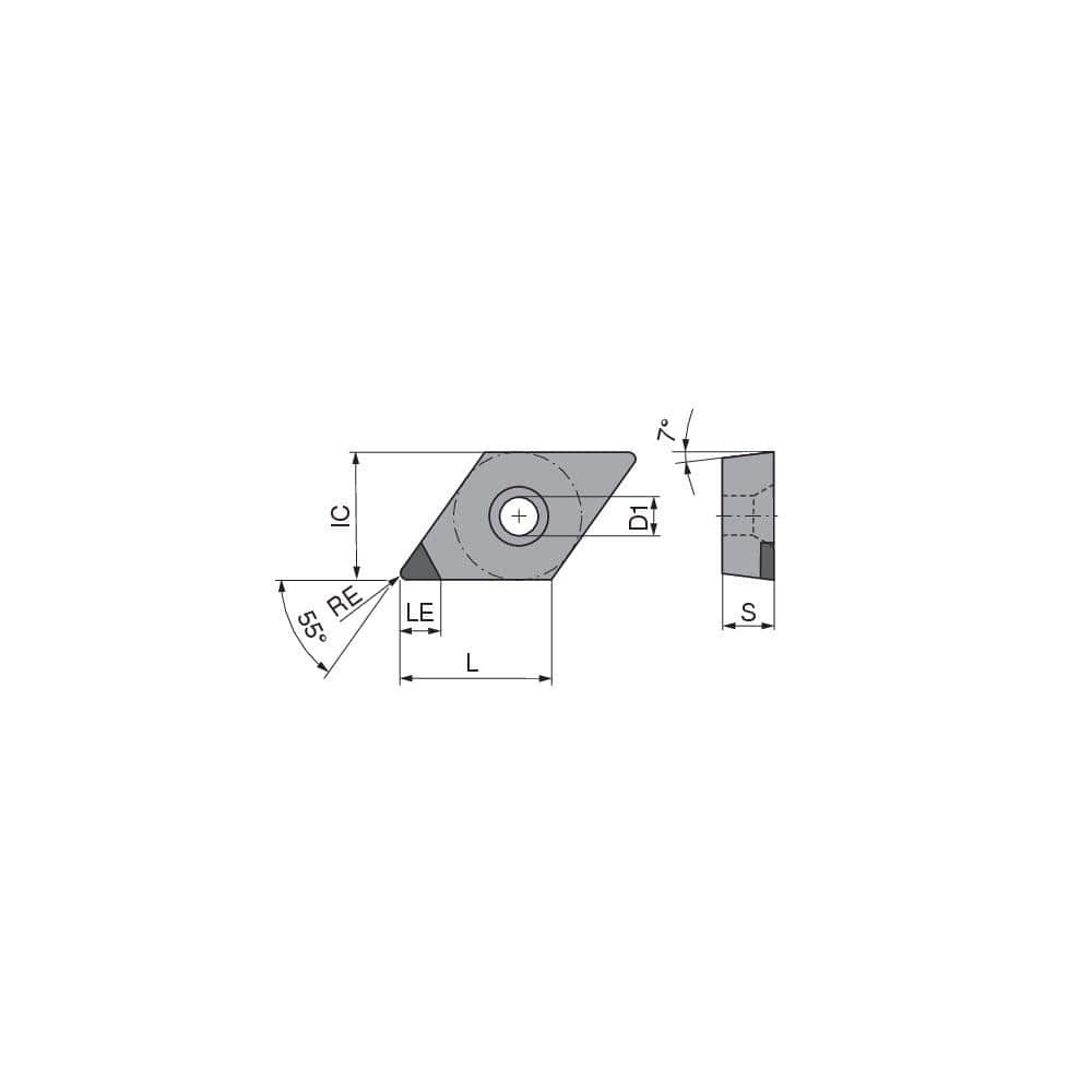Turning Insert: DCGW21.51FN_A2 CTDCD10, Polycrystalline Diamond Diamond Coating Finish, Neutral, 1/4″ Inscribed Circle, 0.0157″ Corner Radius, 55.0 ° N/A Diamond, Series DCGW