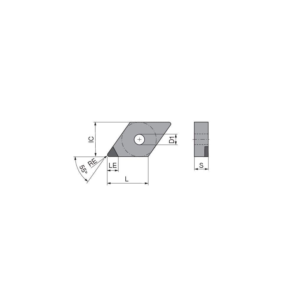 Turning Insert: DNGA442TN012DA3, Polycrystalline Cubic Boron Nitride TiCN Finish, Neutral, 1/2″ Inscribed Circle, 0.0315″ Corner Radius, 55.0 ° N/A Diamond, Series DNGA
