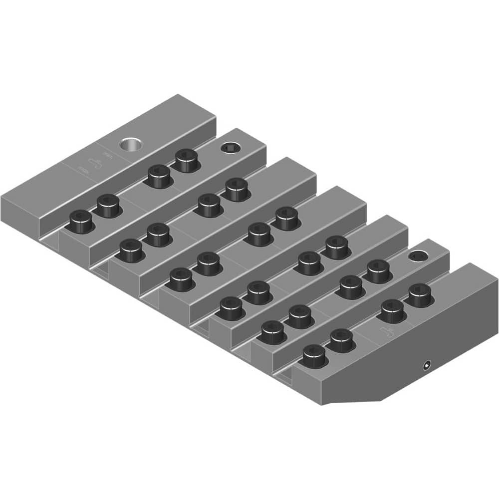Swiss Gang Plates; Machine Compatibility: STAR; For Use With: STAR SR20J; STAR SR20J III Type G; Number of Stations: 6; Quick Change: Yes; Material: Alloy Steel; Station Size: 6x12mm; Additional Information: Only ARNO split-shank ™FAST CHANGE ™ tool hold