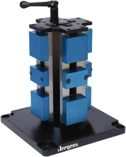 Jergens - 6" Jaw Width, 10" Max Jaw Opening, Manual Self Centering Vise - 10,100 Max Operating psi, 3-1/2" Stroke Length, 10" OAL x 8" OAW x 22.56" OAH - Eagle Tool & Supply