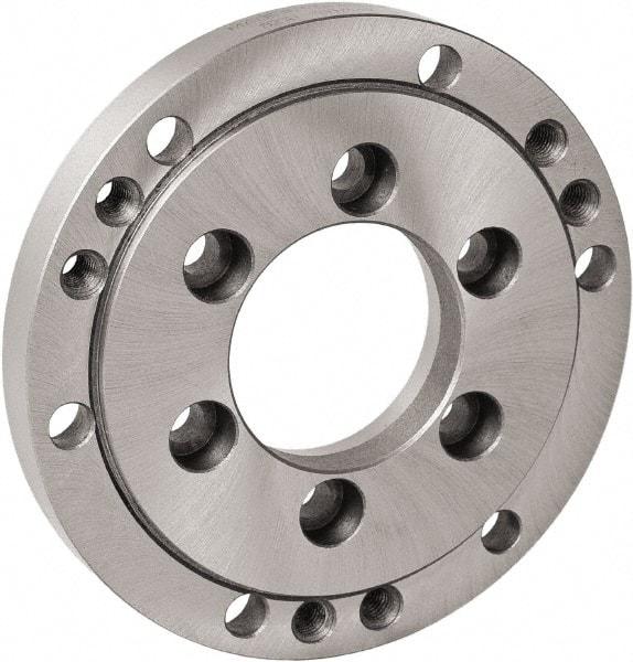 Bison - Adapter Back Plate for 16" Diam Self Centering Lathe Chucks - A2-8 Mount, 5.3583" Through Hole Diam, 15.748" OD, 0.1772" Flange Height, Cast Iron - Eagle Tool & Supply