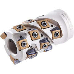 Iscar - 9 Inserts, 2" Cut Diam, 1" Arbor Diam, 1.41" Max Depth of Cut, Indexable Square-Shoulder Face Mill - 0/90° Lead Angle, 2.2" High, T490 LN.. 1306 Insert Compatibility, Through Coolant, Series Helitang - Eagle Tool & Supply