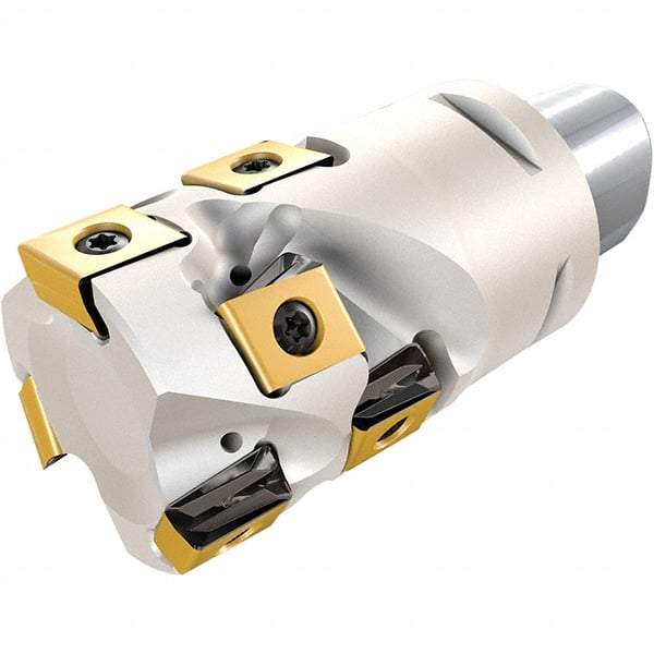 Iscar - 40mm Cut Diam, 12.5mm Max Depth of Cut, Indexable Square Shoulder Helical End Mill - T490 LN.. Inserts, C6 Modular Connection, 0° Lead Angle, Through Coolant, Series Helitang - Eagle Tool & Supply