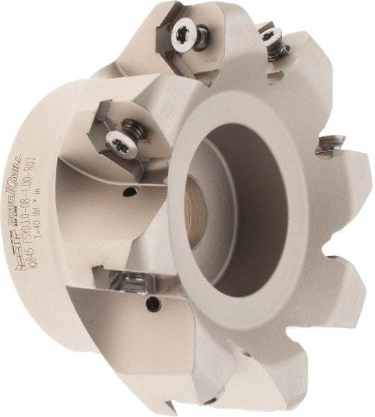 Iscar - 3.37" Cut Diam, 1" Arbor Hole, 0.18" Max Depth of Cut, 50° Indexable Chamfer & Angle Face Mill - 8 Inserts, IQ845 SYHU 07.. Insert, Right Hand Cut, Through Coolant, Series DoveIQMill - Eagle Tool & Supply