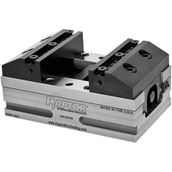 Raptor Workholding - 4" Jaw Width, 2" Throat Depth, Manual Precision Self Centering Vise - 3.937" OAW x 6.94" OAL x 2.971" OAH - Eagle Tool & Supply