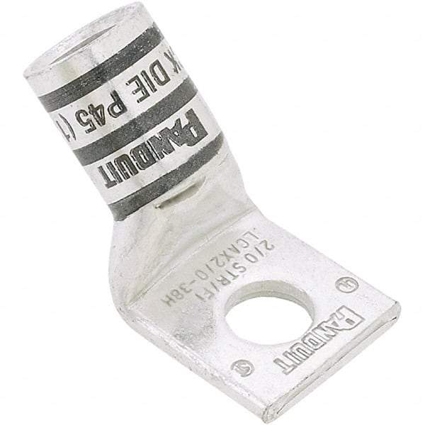 Panduit - 4 AWG Noninsulated Compression Connection 45° Angle Ring Terminal - 5/16" Stud, 1.33" OAL x 0.55" Wide, Tin Plated Copper Contact - Eagle Tool & Supply